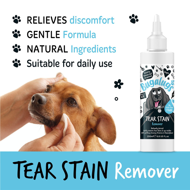 BUGALUGS Tear Stain Remover For Dogs, Cats & Pets Eyes. Dog Eye Cleaner Eyewash Gently Removes Eye Residue & Prevents Stains. 100% Naturally Derived Vegan Formula, Made in UK