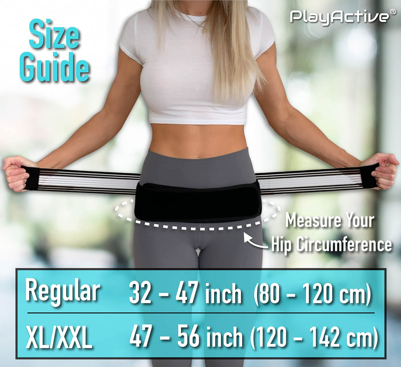 PlayActive Sacroiliac SI Joint Hip Belt - Lower Back Support Brace for Men and Women - Pelvic Support Belt - Trochanter Belt - Sciatica Pelvis Lumbar Hip Pain Relief (Regular) REGULAR (Hip Size 32-47 inch) Black & White - BeesActive Australia