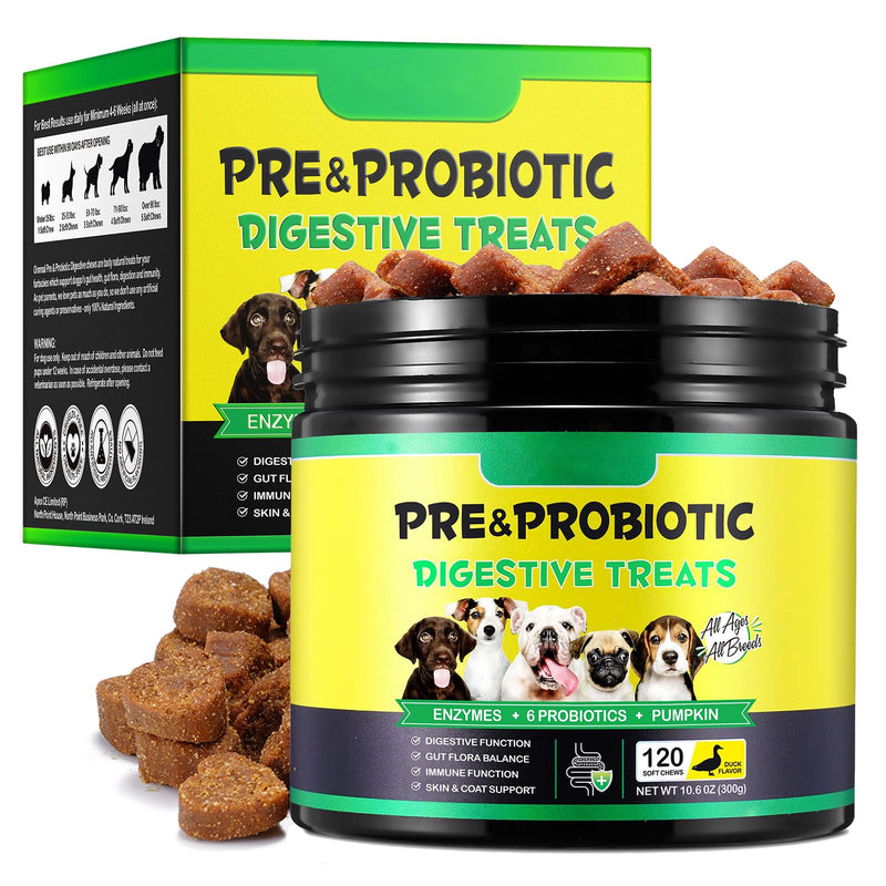 Probiotics for Dogs, 120 Chews Dog Probiotics Supplements - Supports Gut & Digestive Health, Immune Function, Gutflora Blance, Skin & Coat Health, For All Dogs 120 Count