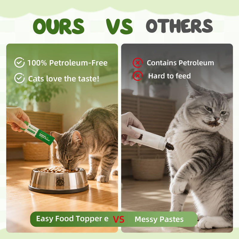 PETTERM Cat Hairball Remedy Powder & Food Topper - Petroleum-Free Digestion Support with 6B Probiotics & Slippery Elm - Mess-Free Paste Alternative for Indoor Cats, 30 Sachets