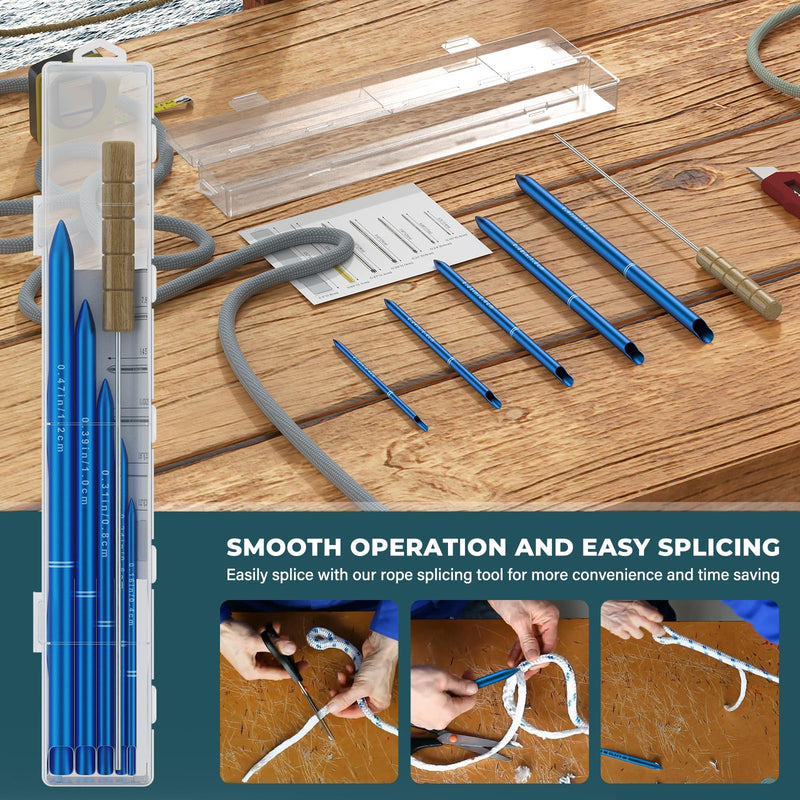 Rope Splicing Tool Kit, Rope Splicing FID Kit for Double Braid Eye Line,Stainless Steel Line Braiding Set Tool Include 5 Sizes (0.16-0.47") Fids and 1pcs Pusher(Blue) Blue - BeesActive Australia