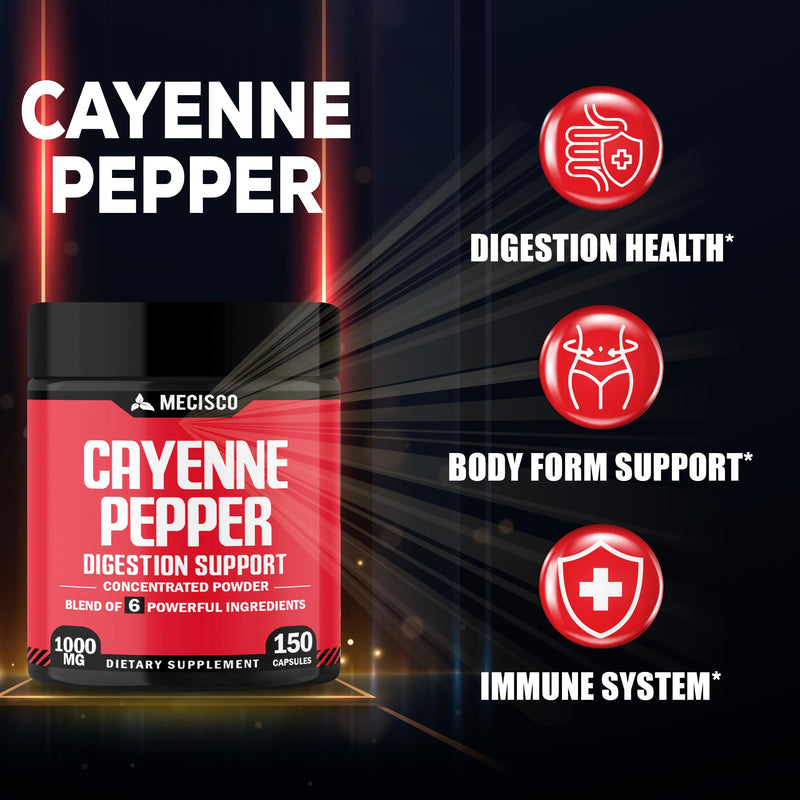 Mecisco Cayenne Pepper Capsules with Ginger Root, Beet Root, and Black Pepper and More - 150 Capsules - 6in1 150 Count (Pack of 1)