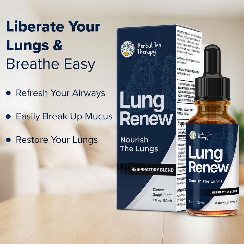 Herbal Tea Therapy Lung Renew Mullein Drops for Lungs (2 fl. oz.): Peppermint, Thyme, & Mullein Leaf Extract for Lungs Detox & Daily Respiratory Comfort - Allergy Relief - GMO-Free & Made in USA 2 Fl Oz (Pack of 1)
