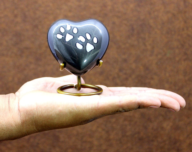 eSplanade Mini Brass Heart Shaped Urn Keepsake Memorial Jar Container Small Urn for Funeral Ashes Funeral Paws Engraved Metal Keepsake with Stand Black 7cm - BeesActive Australia