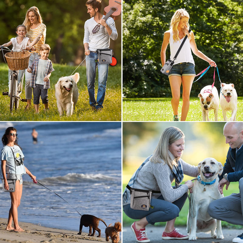 Ownpets Dog Training Pouch, Pet Treat Training Pouch with Collapsible Bowl, Shoulder Strap & Waist Strap, 4 Ways to Wear, Practical Training Bag for Dog Training, Daily Walks - Grey - BeesActive Australia
