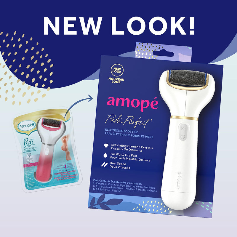 Amopé Pedi Perfect Electric Callus Remover Foot File w/ Diamond Crystals, Pedicure Tool for Feet, Removes Hard & Dead Skin, Feet Scrubber & Buffer, Splashproof, w/ Extra Coarse Roller Head, 1 Count - BeesActive Australia