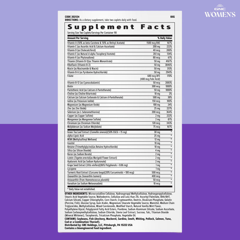GNC Women's Multivitamin Active Without Iron, Supports an Active Lifestyle, 30+ Nutrient Formula, Promotes Bone & Joint Health, Helps Energy Production, 180 Caplets | Delivers Antioxidant and B Vitamin Support, Promotes Energy Production and Bone Healt...