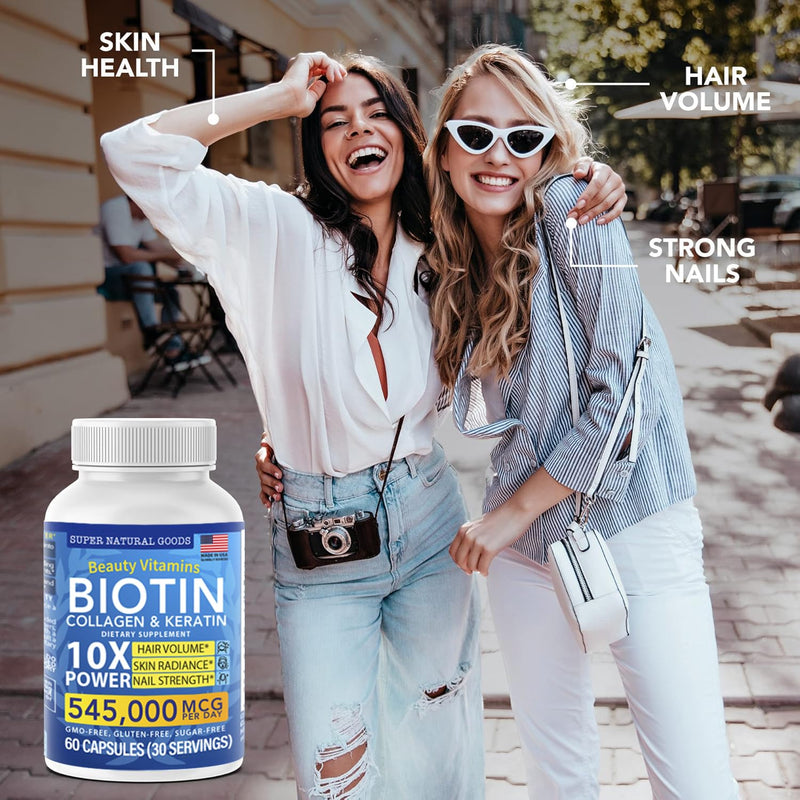 Biotin and Collagen Vitamins + Keratin with Folate - Hair Loss Treatments for Women & Men - Follicle, Skin and Nail Supplements for Hair Growth & Postpartum Support - GMO Free & Gluten Free (120 Caps) 120 Count (Pack of 1)