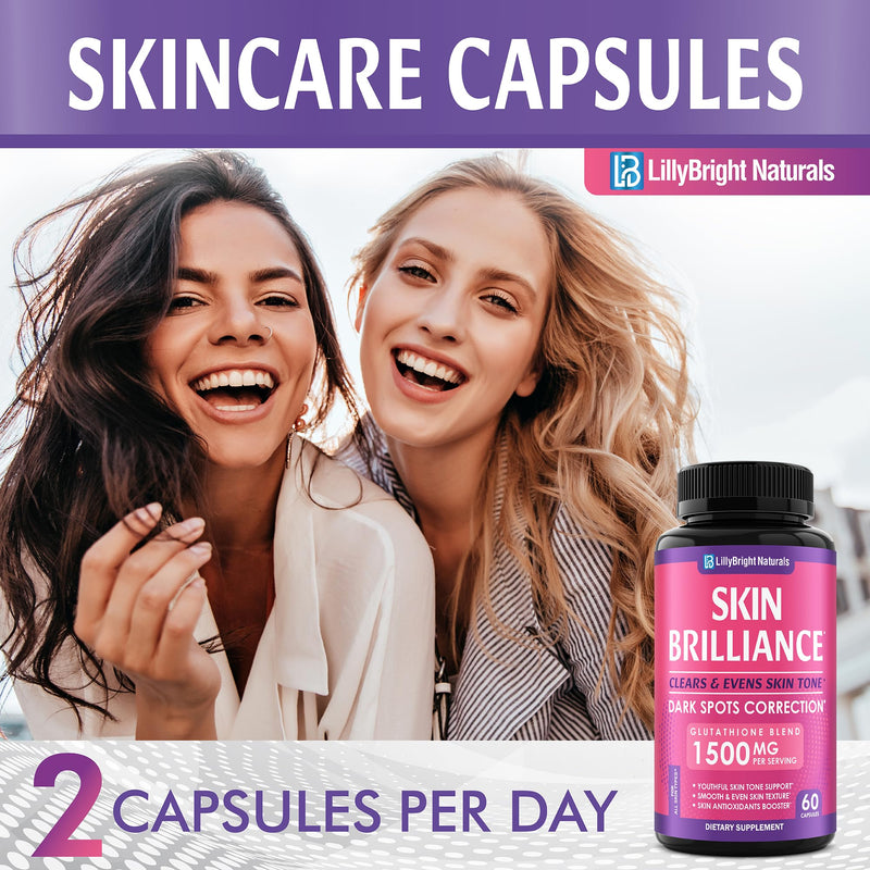 Glutathione Capsules - 1500mg Blend with L-Glutathione & Ginger, 60 caps | Beauty & Skin Support* Supplement - Supports Healthy & Radiant-Looking Skin*