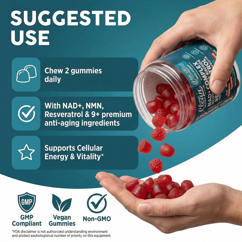 Youth Bloom NAD+ Supplement Gummies Resveratrol Fisetin Wheat Germ Berberine Taurine Turmeric Collagen Astaxanthin Nicotinamide Gotu Kola Pomegranate Vitamin C & E 60 Ct by Clean Nutra