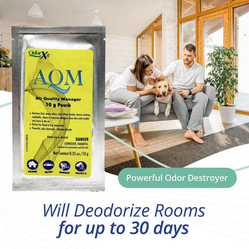 AQM by OdorXit, Air Quality Manager Chlorine Dioxide Odor Removal Packet, Dog Odor Eliminators for Home, Wet Dog Smell & Car Deodorizer, Strong Smell Neutralizer, 10g 0.35 Ounce (Pack of 1) - PawsPlanet Australia
