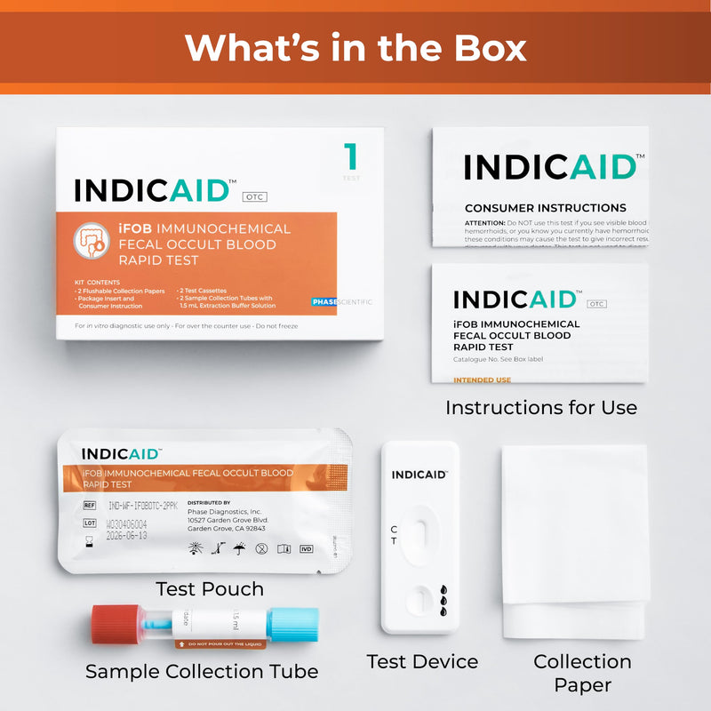 INDICAID Immunochemical Fecal Occult Blood Rapid Test (iFOB), FIT Colon Test, Accurate and Easy at Home, No Prep Required (1 Pack) - BeesActive Australia