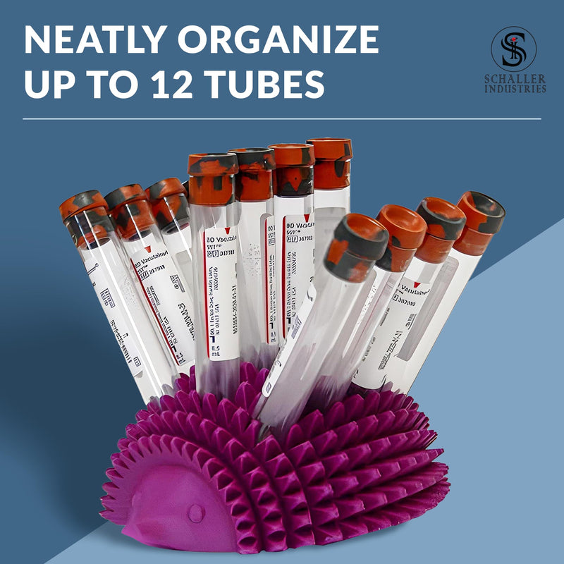 Schaller Industries Hedgehog Test Tube Rack – for 13mm Lab Vertical Storage Tubes Organizer, Holds 12 Glass or Plastic Test Tube Holder Rack, Vial Holder, Phlebotomy Supplies and Equipment– Grape 13mm Tubes