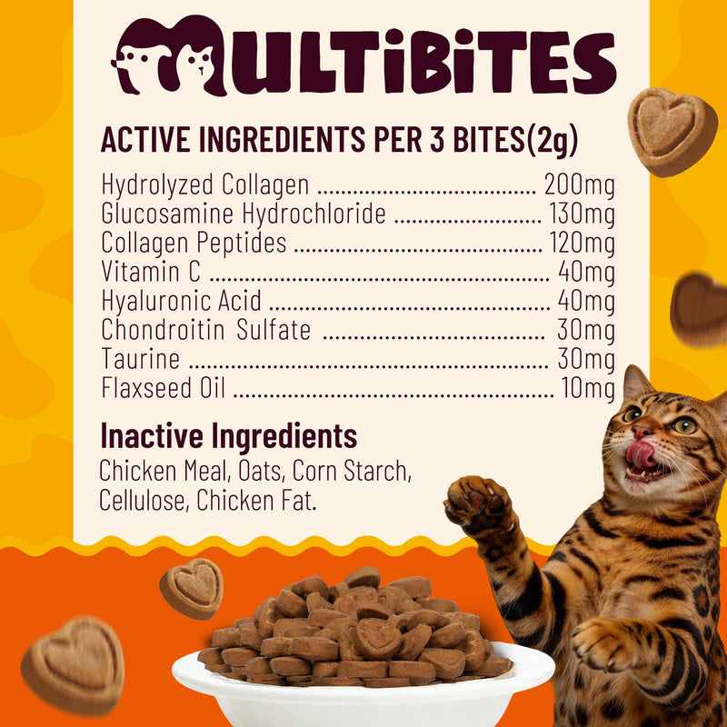 220g Collagen Bites for Cats - Cat Collagen Supplements with Glucosamine, Taurine & Omega 3 - Joint Health,Skin Coat & Immune support - Pet vitamins and supplements