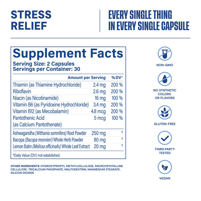 Habit Stress Relief Supplement 2 Pack (120 Capsules) - New Look, Supports Relaxation & Mood Balance, Vitamin B, Adaptogens, Lemon Balm, Calming, Vegan, Non-GMO Dual Pack