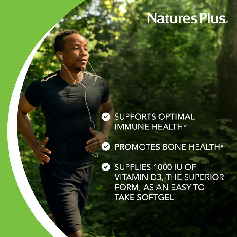 NaturesPlus Vitamin D3 1000 IU - 180 Softgels - Bone Strength & Immune Support - 180 Servings