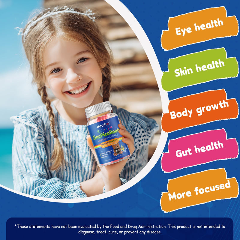 Zinc Picolinate 30mg Gummies, Zinc Copper Supplements for Kids, 60 Gummies | Zinc for Kids Teens, High Absorption Form with Selenium, Elderberry, Teenage Growth, Skin & Immune Health, Sugar Free 1