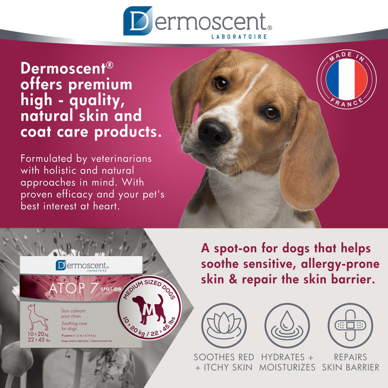 Dermoscent ATOP 7 spot-on - Medium Dogs 22-45 lbs - Soothing Care for Sensitive, Dry and Itchy Skin or Allergy Prone Skin - Natural Ingredients - 4 pipettes - PawsPlanet Australia