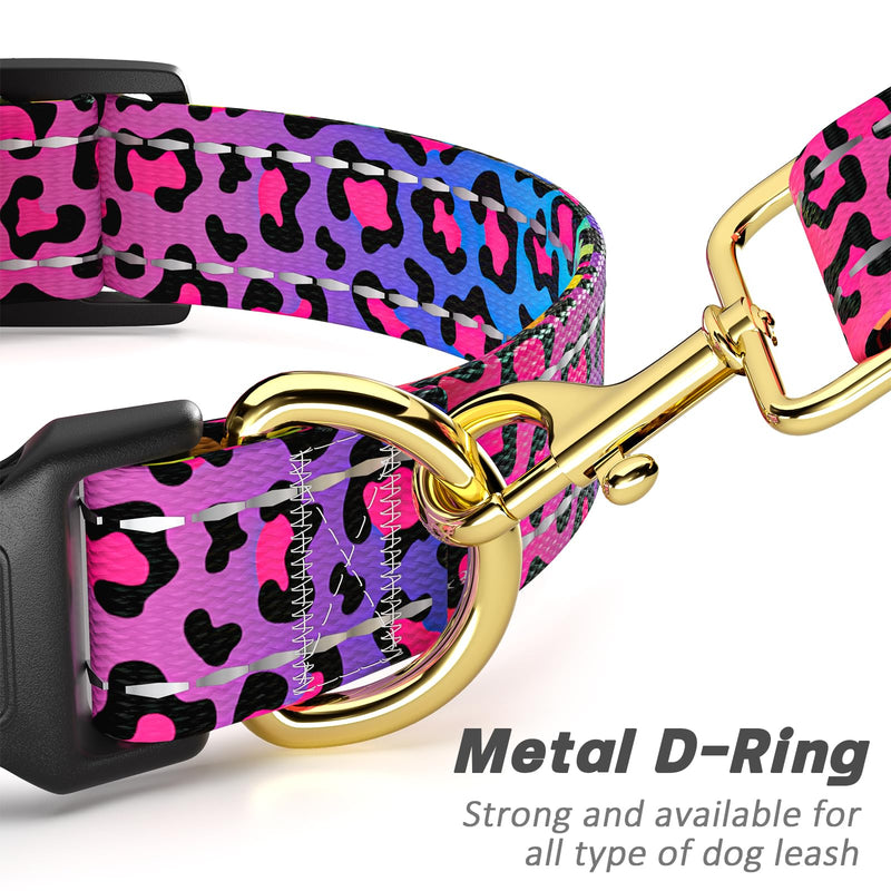 Reflective Dog Collar, Cute Leopard Style Dog Collar for Small Dogs, Soft Nylon Puppy Collar for Boy and Girl Female Dog, Adjustable Heavy-Duty Pet Collars with Quick Release Buckle, Neon Neon Leopard Print S (Neck 10-16", Width 3/4") - BeesActive Australia