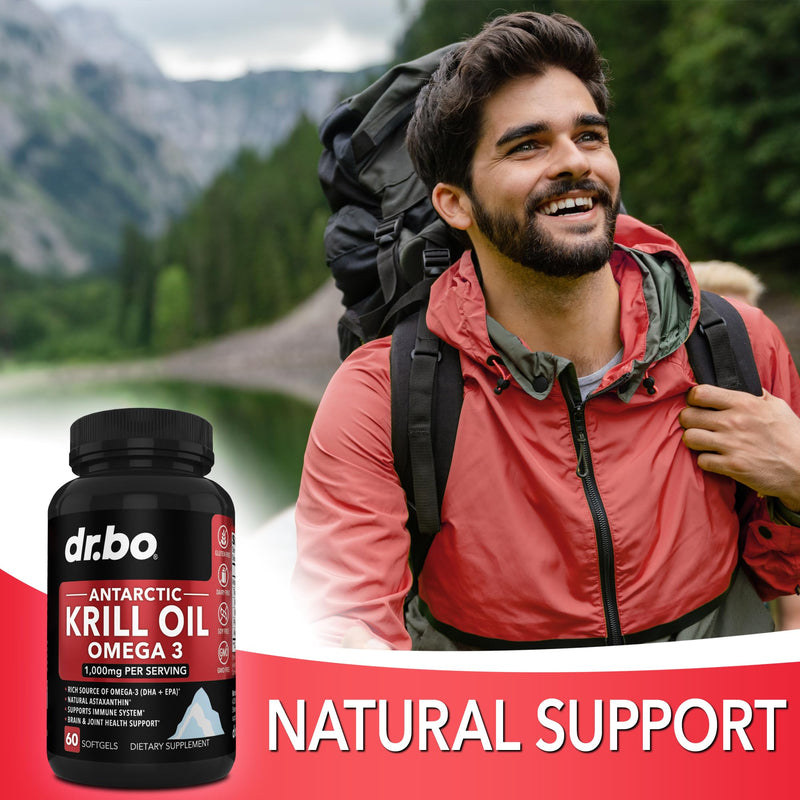 Krill Oil Omega 3 500mg - Antarctic Krill Oil 1000mg Softgels Capsules EPA, DHA, Astaxanthin, Phospholipids - Omega 3 Fatty Acids Supplements, Natural Pure Supplements for Women & Men - 60 Softgels