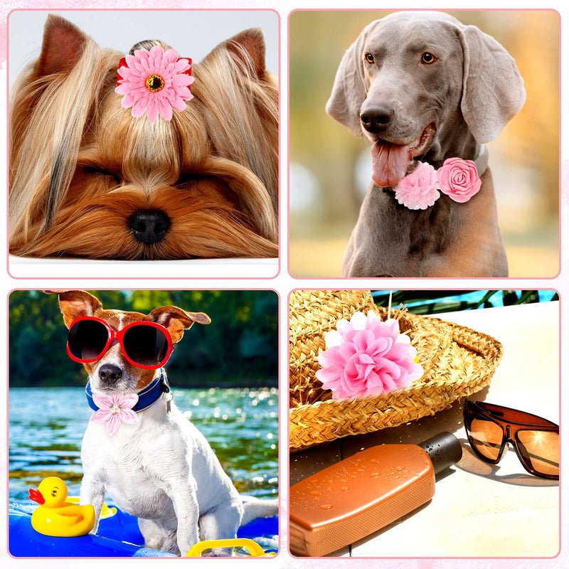 Hoteam 50 Pcs Dog Flower Collar Pink Dog Collar Bows Flower Pet Bow Collar Dog Charms Flower Set for Valentine Party Puppy Dogs Pet Cat Grooming Accessories - BeesActive Australia