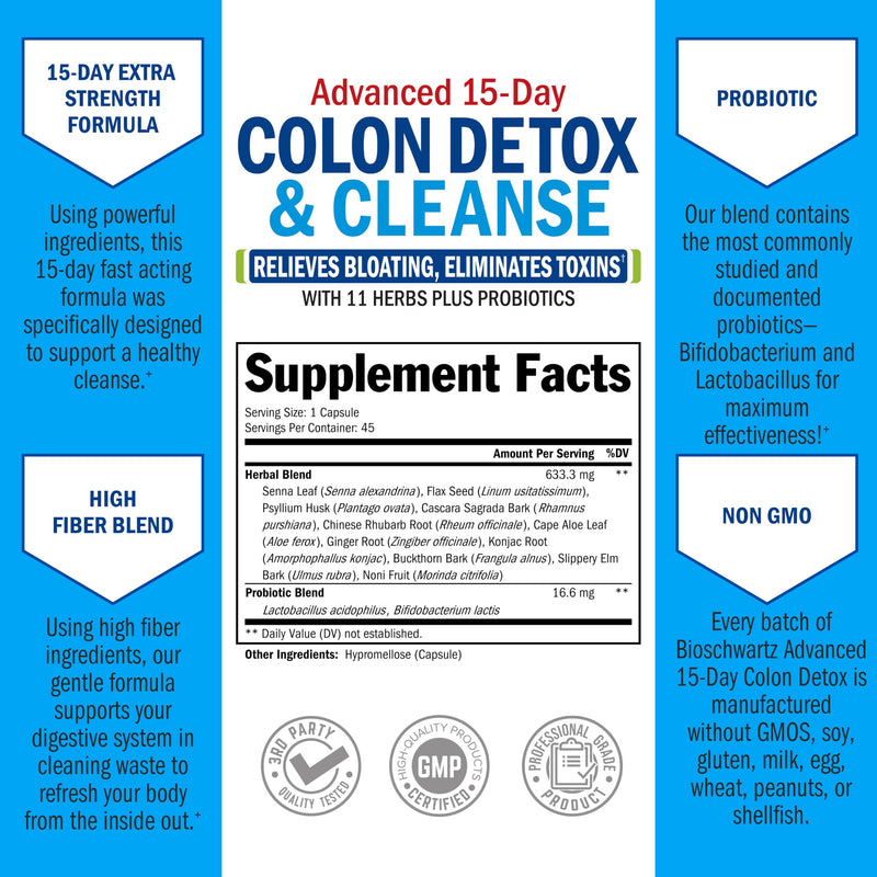 Colon Cleanser and Detox for Digestive Support - 15 Day Fast-Acting Extra Strength Cleanse with Probiotic Fiber, Psyllium Husk and Noni for Constipation Relief and Bloating Support, Non-GMO, 45 Count - BeesActive Australia
