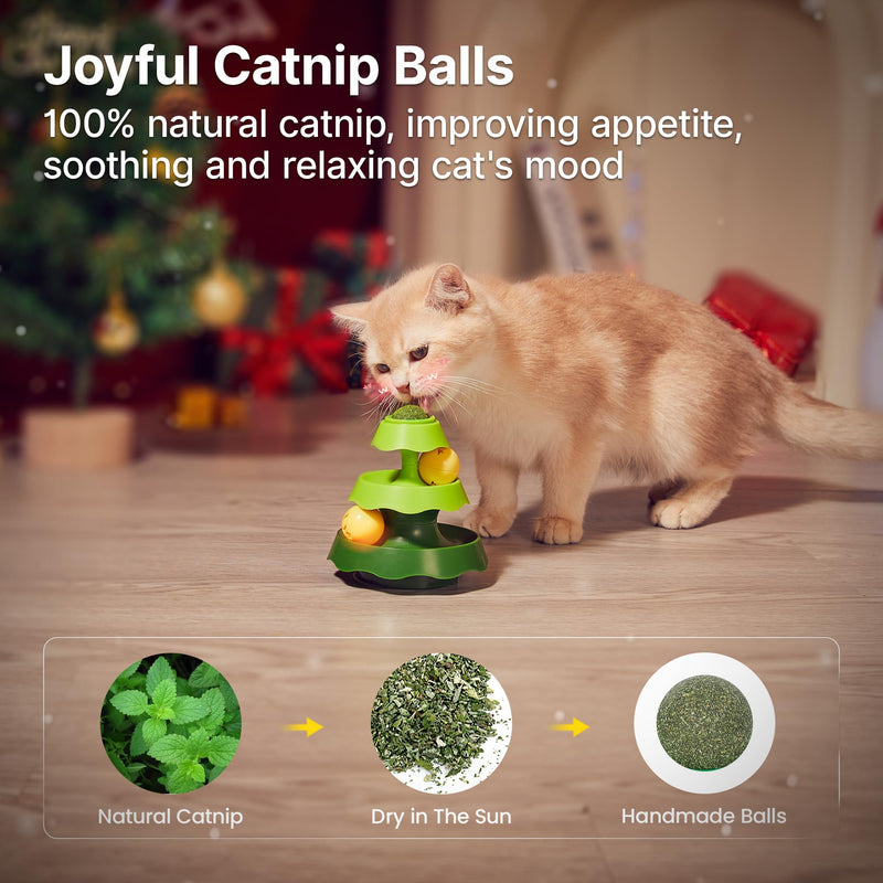 Potaroma Mini Sized Cat Toys with Catnip on Top, 2-Level Roller Turntable Two Cat Balls Interactive Indoor Kitten Physical Exercise Kitty Toys 5.5 Inches - BeesActive Australia