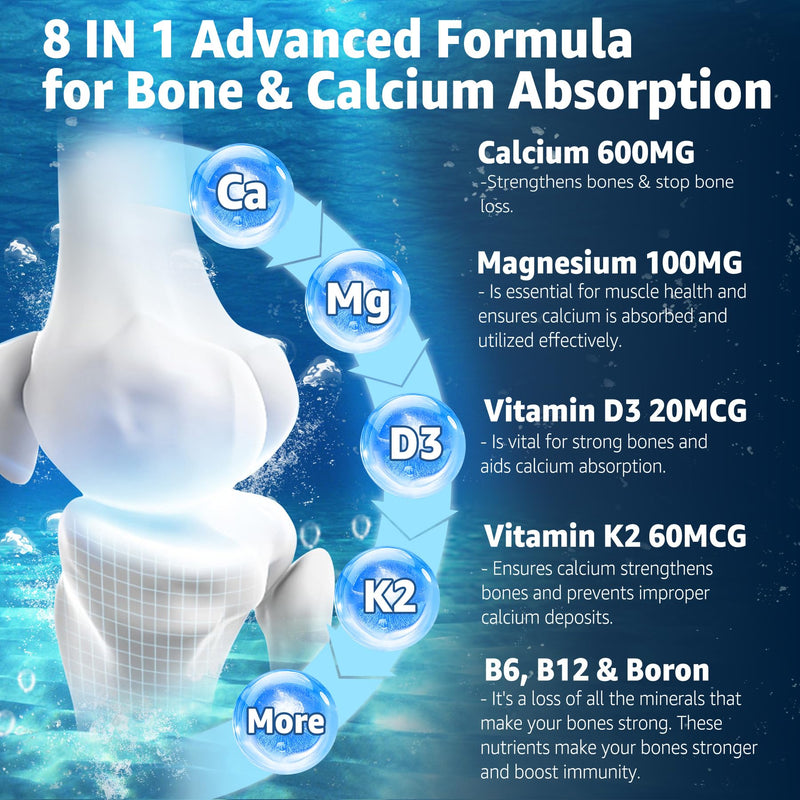 Calcium Gummies - Algae Calcium 600mg with Vitamin D3 K2 Magnesium | Bone, Muscle Strength & Immune Support - Sustainably Sourced Algae Calcium for Women & Men, 70+ Mineral, Vegan, 2PACK 60 Count (Pack of 2)