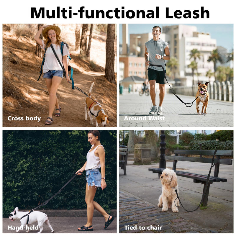 Hands Free Dog Leash, 8.5ft Adjustable Hands Free Leash for Medium Dogs, Versatile Handheld Crossbody Waist Lead with 3 Rings, Easy Adjust for Running Jogging Walking, Sponge Handle, Black