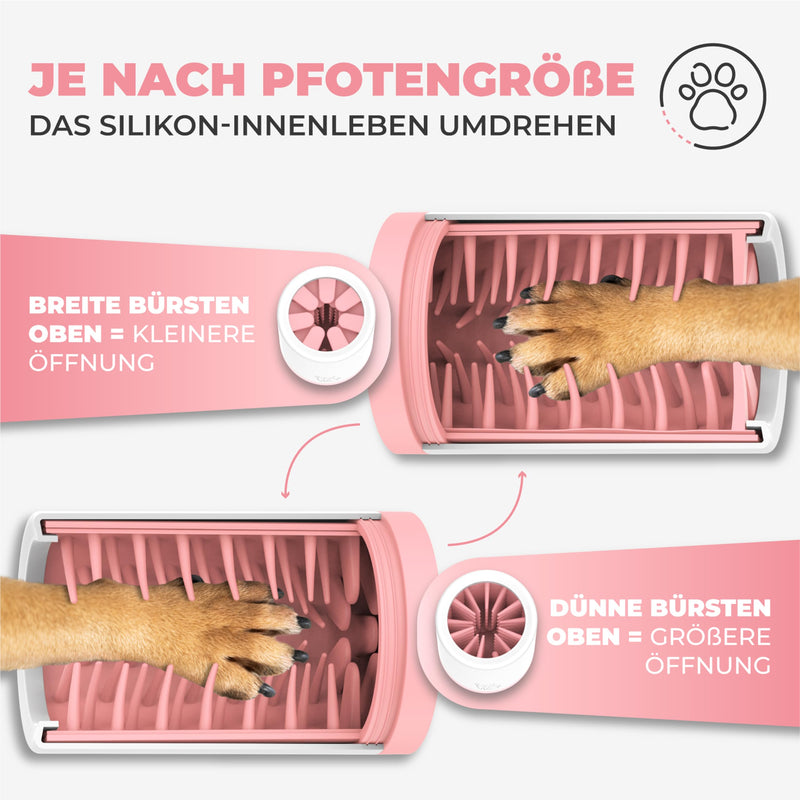 MAGGIE & COOPER Paw Cleaner (Size S, Color: Pink) | clean paws | Includes microfiber towel | 2 different sizes available | dishwasher safe | soft brushes Small - BeesActive Australia