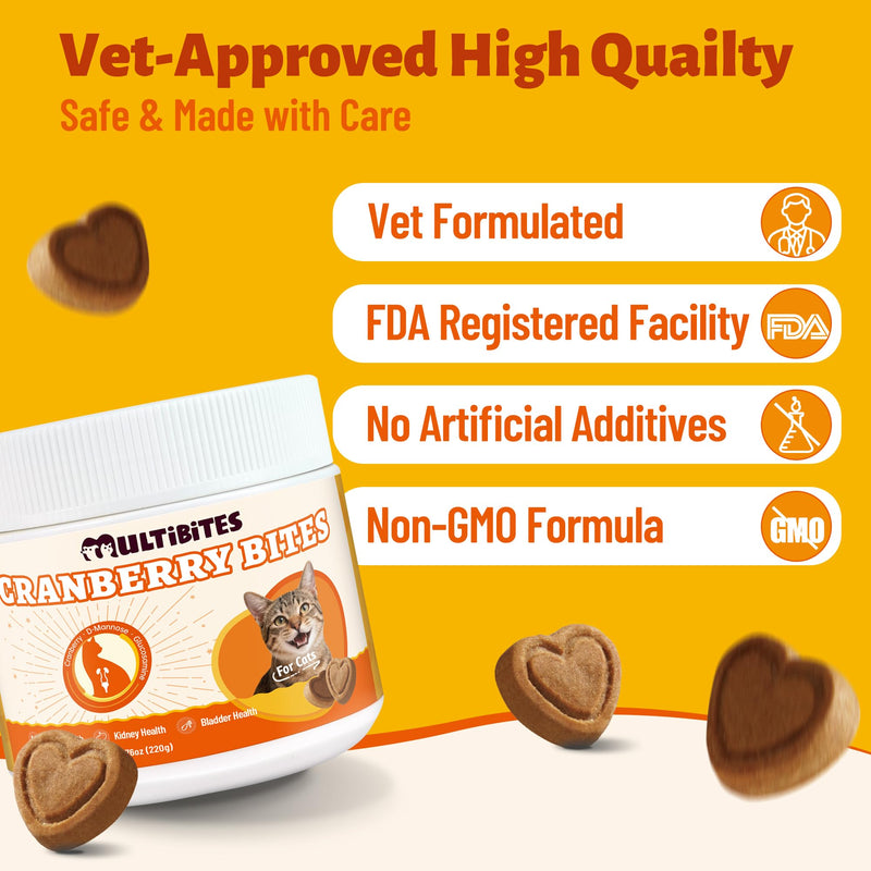 330 Chews Cranberry Bites for Cat UTI Treatment with D-Mannose and Marshmallow Root, Bladder Control Supplements for Cats Kidney&Urinary Tract Health, Natural Ingredients Cat Urinary Treats