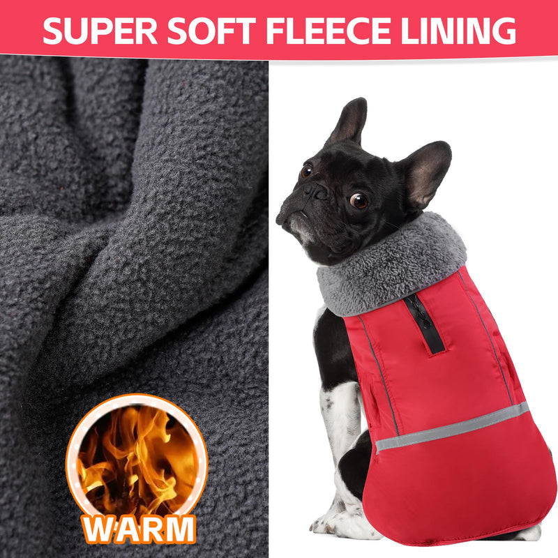 Doglay Dog Coat, Waterproof Dog Jacket Dog Winter Coat for Cold Weather with Thicken Furry Collar, Reflective Dog Winter Jacket Warm Fleece Lining, Dog Snow Coat for Small Medium Large Dogs XL(Chest : 24.41-33.46" , Back : 19.68") Red - BeesActive Australia
