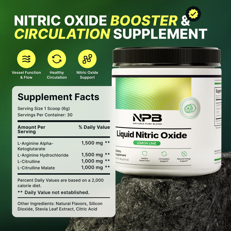 Nature's Pure Blend Liquid Nitric Oxide Supplements for Men ‚Äì L-Arginine Powder ‚Äì Nitric Oxide Booster & Circulation Supplement ‚Äì Blood Flow Support, L Arginine and L Citrulline ‚Äì 5000 MG Lemon Lime Nitric Oxide
