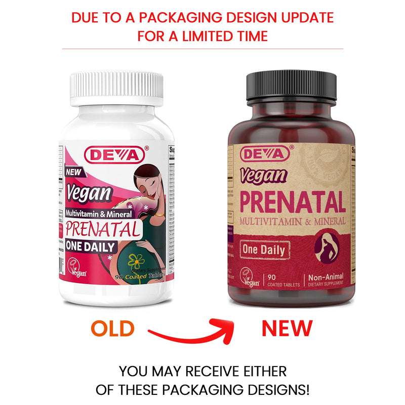 DEVA Vegan Prenatal Multivitamin and Mineral Supplement - Once-Per-Day Formula - Vitamins A, C, D, E, K, B Complex, with Folate & Chelated Iron - 90 Coated Tablets, 1-Pack 90 Count (Pack of 1)