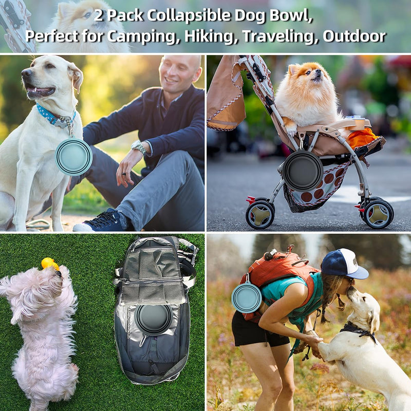 Kytely Collapsible Dog Bowls X-Large (1500ml), 2 Pack Foldable Dog Travel Bowls, Portable Dog Water Food Bowl with Clasp, Pet Feeding Cup Dish for Traveling, Walking, Hiking (Blue+Grey) Lake Blue & Grey - BeesActive Australia