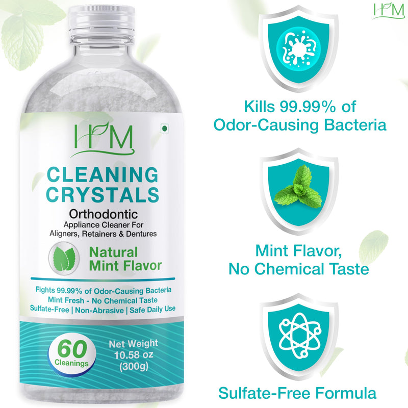 Cleaning Crystals Ultrasonic Aligners Mouthguard | Nightguard Braces Retainers Dentures | Natural Mint Flavor | Dual-action | For Odor Stains & Freshens | Daily Appliance Cleaner - 60 Cleanings - BeesActive Australia
