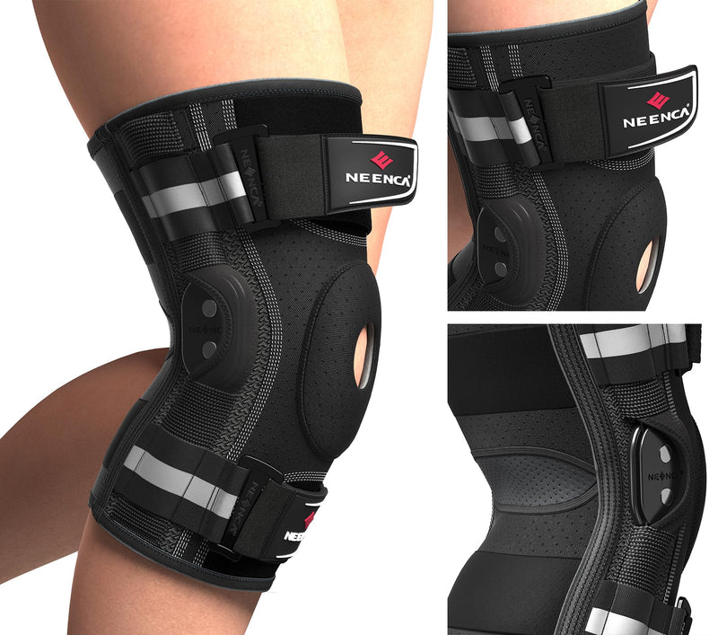 NEENCA Professional Knee Brace for Knee Pain, Adjustable Hinged Knee Support with Removable Side Stabilizers, Strong Stability for Joint Pain Relief, Arthritis, Meniscus Tear, ACL, PCL, Runner, Sports Large Black - Single