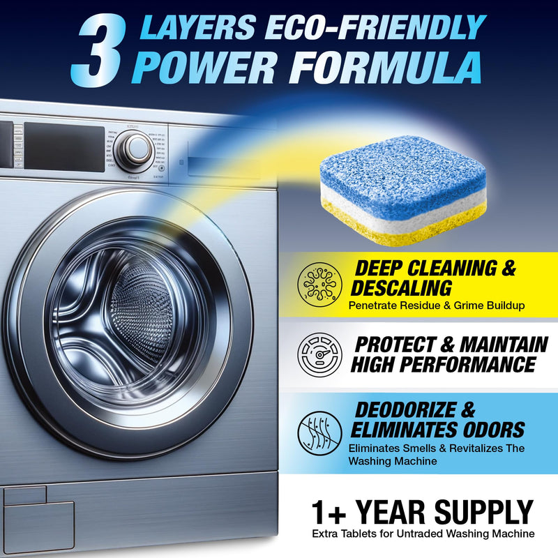 Washing Machine Cleaning Tablets - Front Load - 28 Tablets - 3 Layers Eco Friendly Formula - Deep Cleaning & Descaling - Protect & Deodorize - Designed & Formulated for Front Loader Washing Machines - BeesActive Australia