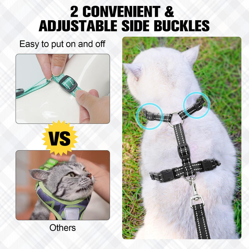 BEAUTYZOO Cat Harness and Leash Set for Walking Escape Proof, Neck Release Adjustable Harness for Kitten Puppy Small Medium Large Cats, Soft Cute Easy Control Small Cat Harness for Cats Boy and Girls M (Chest: 12 - 19") Black - BeesActive Australia