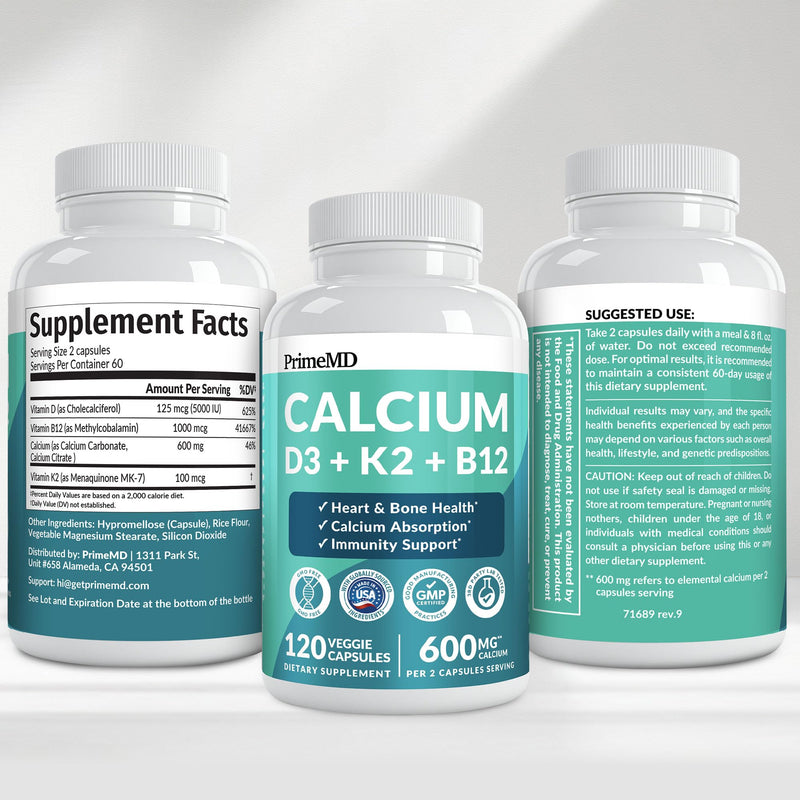 4-in-1 Calcium Supplements for Women and Men - Calcium with Vitamin D3 K2 5000 IU Supplement, 601mg per Serving for Heart, Bones & Body Defenses - Gluten-Free, Vegan-Friendly (240 ct) 120 Count (Pack of 2)