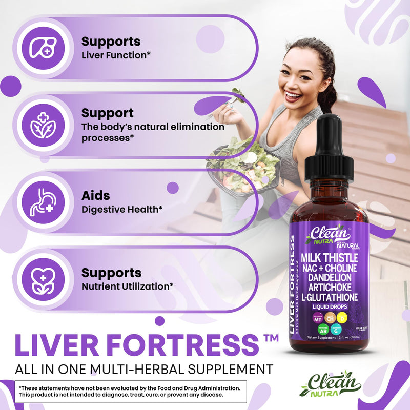 Clean Nutraceuticals Milk Thistle NAC Liver Cleanse Detox & Repair Supplement Liver Support Liquid Drops with Dandelion Extract, Artichoke, Chanca Piedra, Choline, L-Glutathione, Burdock, Schisandra 1 - BeesActive Australia