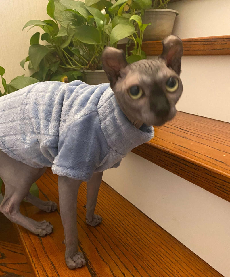 Kitipcoo Turtleneck Sweater for Sphynx Cat Soft Coral Fleece Cat Clothes Thick Winter Warm Outfit Coat for Hairless Cats and Small Dogs Apparel with Sleeves (L (7-8.5 lbs), Blue) L (7-8.5 lbs) - BeesActive Australia