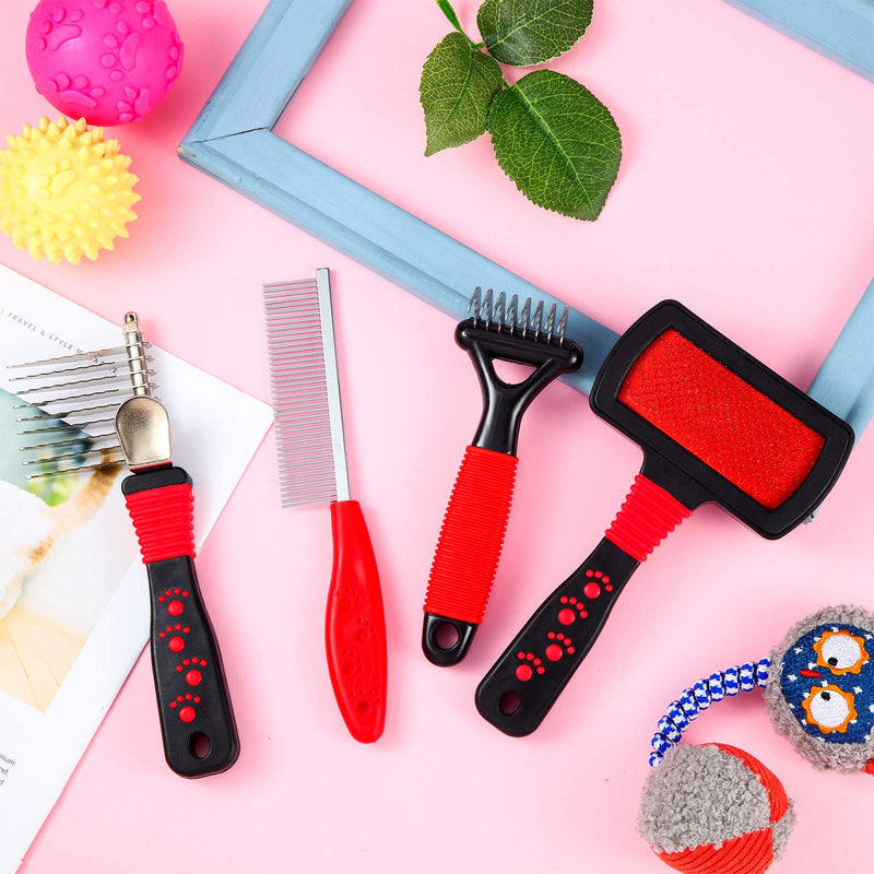 4 Pieces Pet Grooming Kit - Dematting Combs, Slicker Brush, and Steel Comb for Removing Knots and Hair from Dogs, Cats, and Poodles - BeesActive Australia