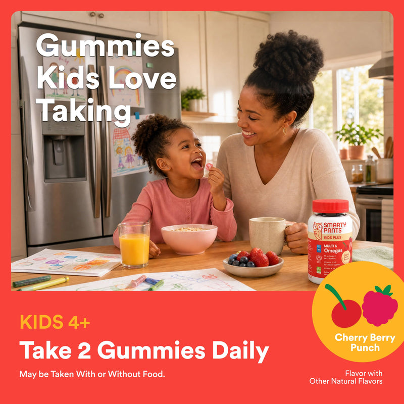 SmartyPants Kids Multivitamin Gummies with Omega 3 DHA/EPA, Vitamins D3, C, B12, B6, A, K, and Zinc, Gluten Free, Clean Label, Cherry Berry Flavor, 60 Gummies (30 Day Supply) 1 Count (Pack of 1) Cherry Berry - 30 Day Supply