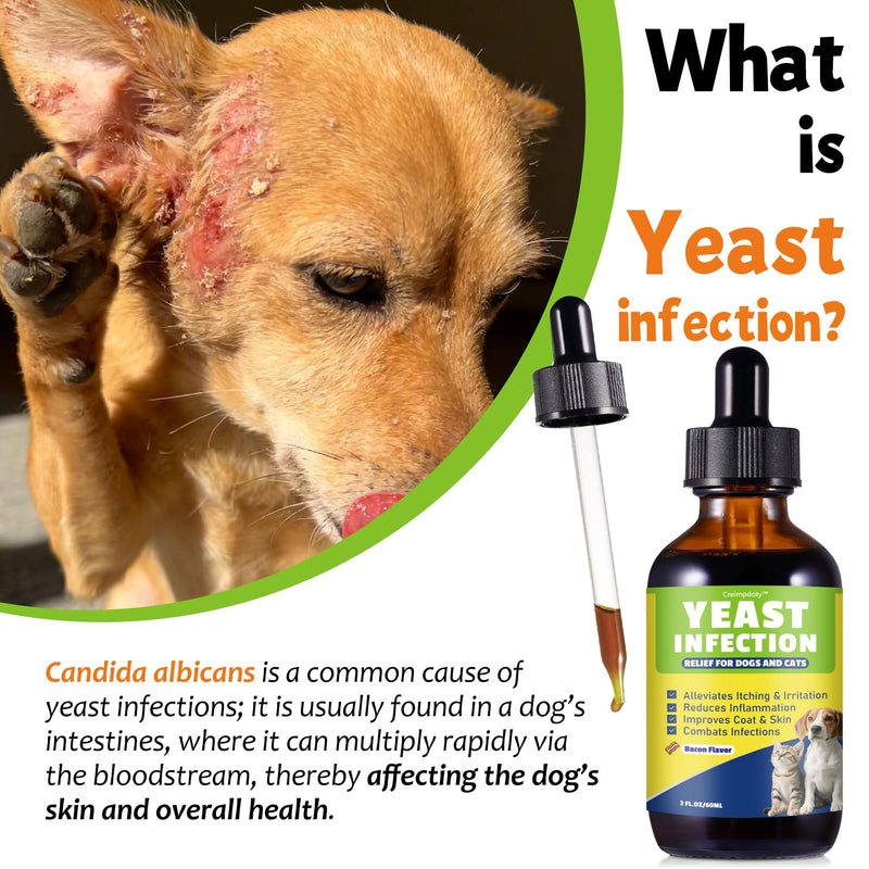 Natural Yeast Relief for Dogs and Cats, Skin & Ear Soothing Drops, Itchy Skin & Ear Allergy Support, Reduces Itching, Irritation & Inflammation, Bacon Flavor, 2 FL OZ