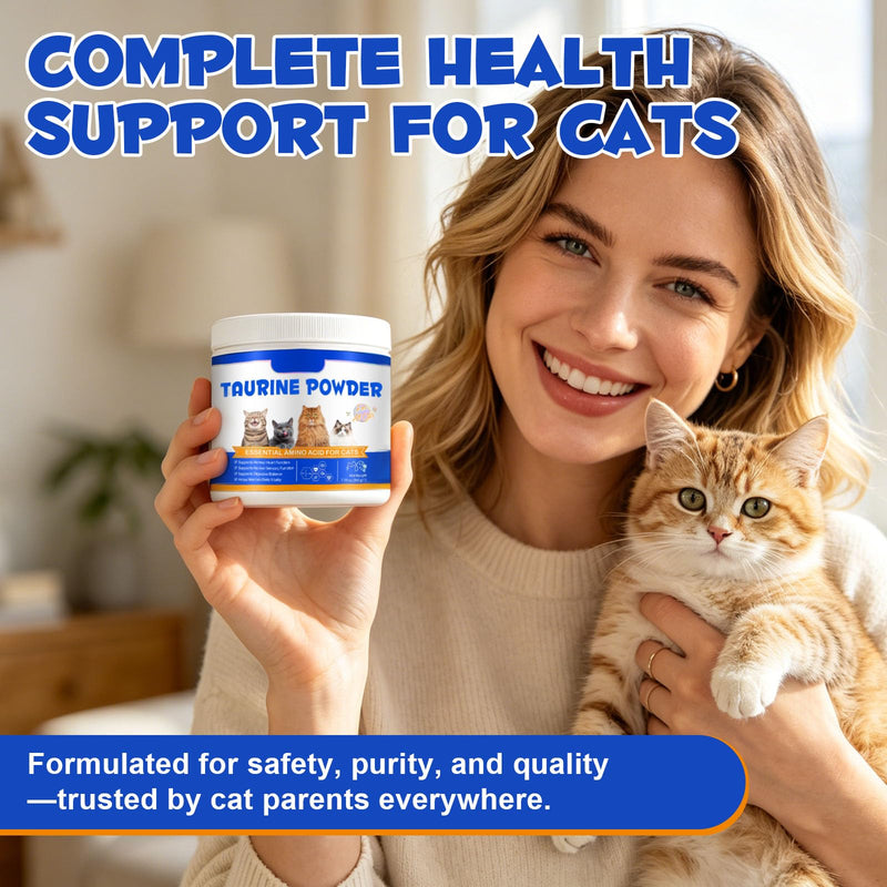 Taurine for Cats – Essential Amino Acid Powder Supplement – Taurine Powder for Cats Helps Maintain Normal Heart & Eye Function – High Purity (99%+) Formula for Kittens, Adult & Senior Cats,200g