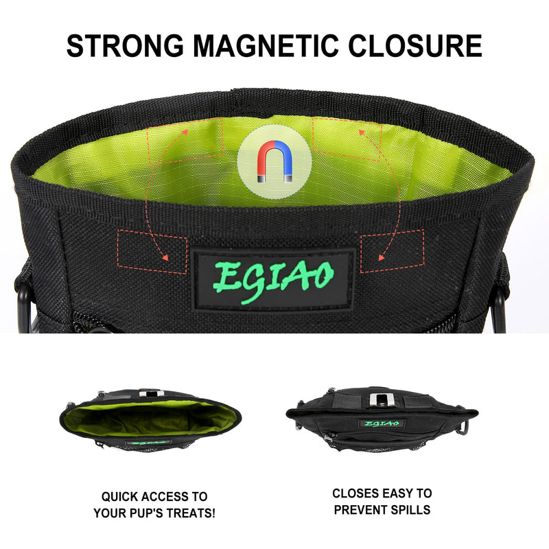 Dog Treat Pouch with Collapsible Dog Bowl, Training Clicker and Poop Bags, Treat Pouches for Pet Training, Built-in Poop Bag Dispenser, Waist Belt Clip, Puppy Treat Pouch Magnetic Closure - Black - BeesActive Australia