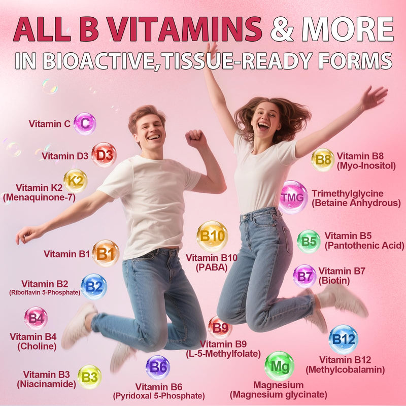 Ultra Methylated Vitamin B Complex Sugar Free Methylation Support Gummies | All B Vitamins + C D3 K2 Ashwagandha Magnesium Omega-3 CoQ10 TMG for Women Men, Methyl B12, L Methyl Folate B1 B2 B3 B5 B6 B7 60 Count (Pack of 1)