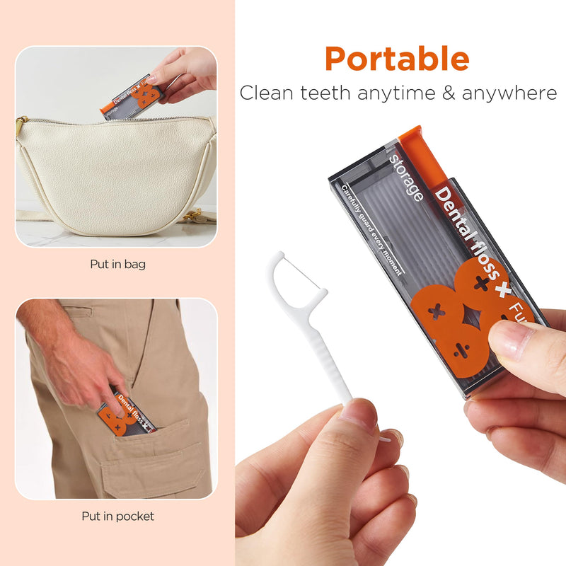 Dental Floss Pick with 2025 Design Holder, Dental Floss Pick Dispenser, Travel Floss Storage Case with 20 Count Adult Floss Picks (2 Pack Orange) 2 Pack Orange