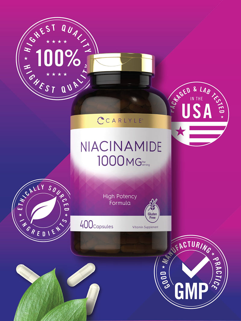 Carlyle Niacinamide 1000 mg | 400 Capsules | High Potency Formula | Non-GMO, Gluten Free Supplement 400 Count (Pack of 1)